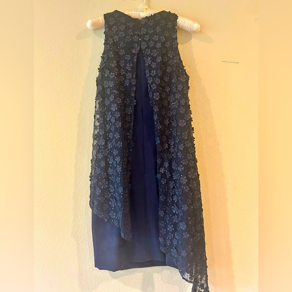 Tahari Blue Asymmetrical Tiered Cocktail Dress